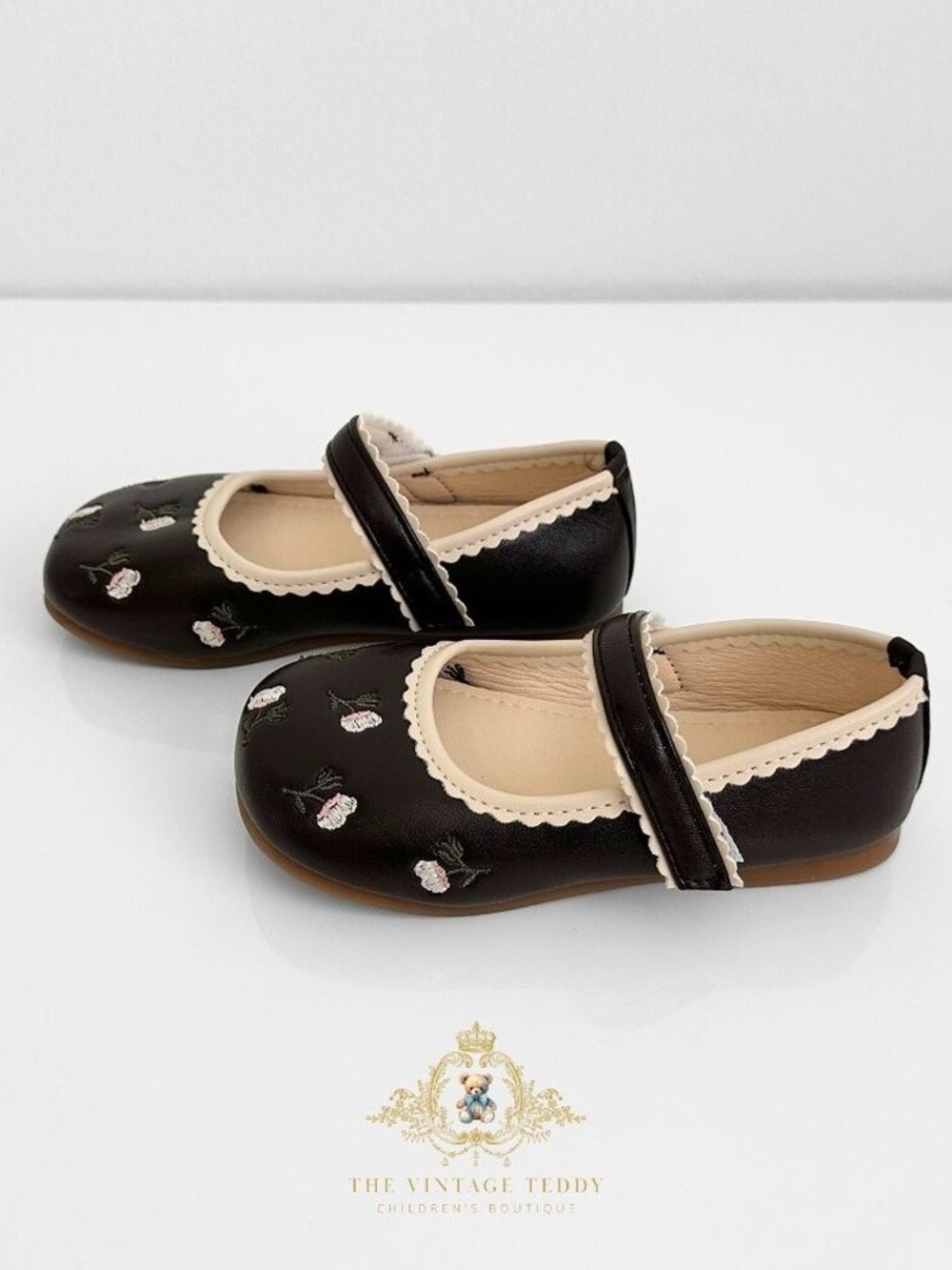 Girls Black Floral Mary Jane Shoes
